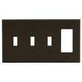 Hubbell Wiring Device-Kellems Wallplate, 4-Gang, 3) Toggle 1) Decorator, Brown P326